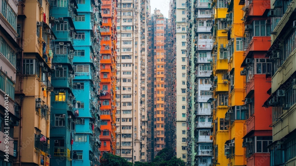 Famous landmark surrounded by tall buildings in a densely packed urban setting Famous landmark surrounded by tall buildings in a densely packed urban setting
