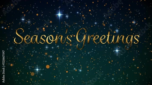 Season's Greetings text animation over sparkling stars and golden particles