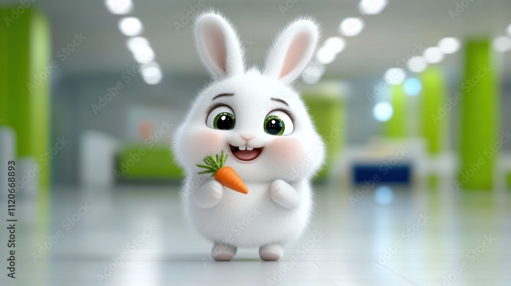 Cute cartoon bunny holding a carrot in a bright, playful setting. Cute cartoon bunny holding a carrot in a bright, playful setting.