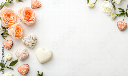 A white background with a bunch of hearts and flowers