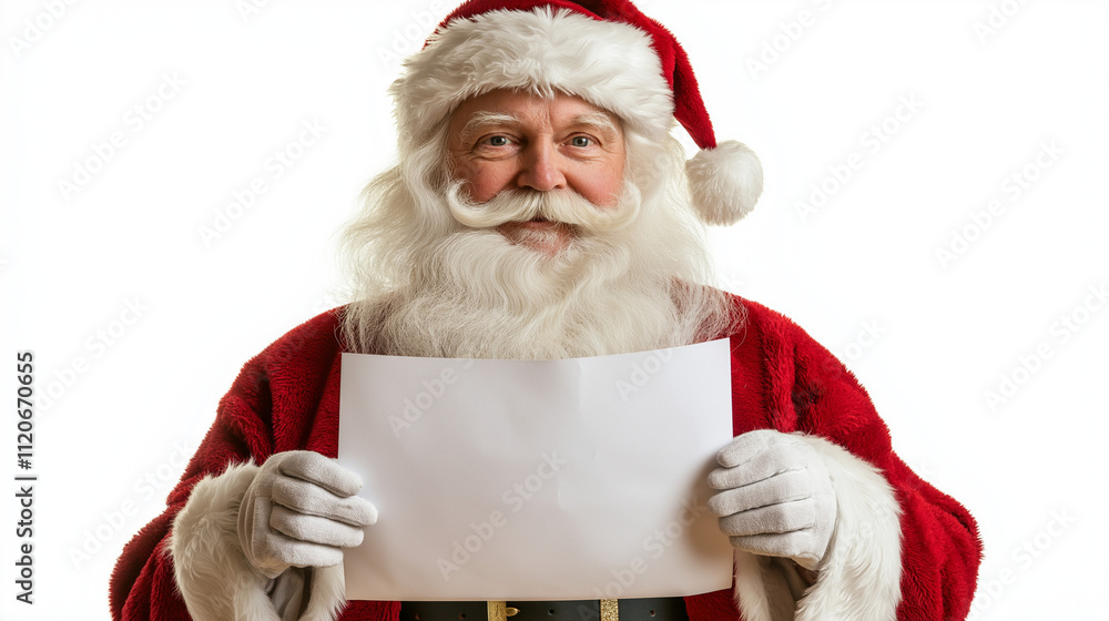 Naklejka premium Santa with white paper, Santa with card