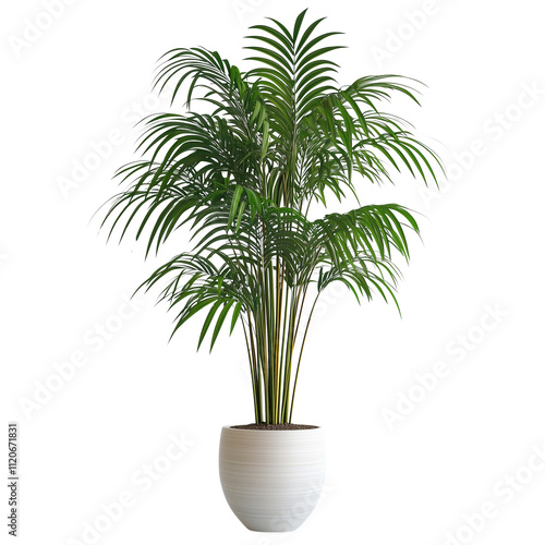 A vibrant indoor flower plant, areca palm on transparent or white background