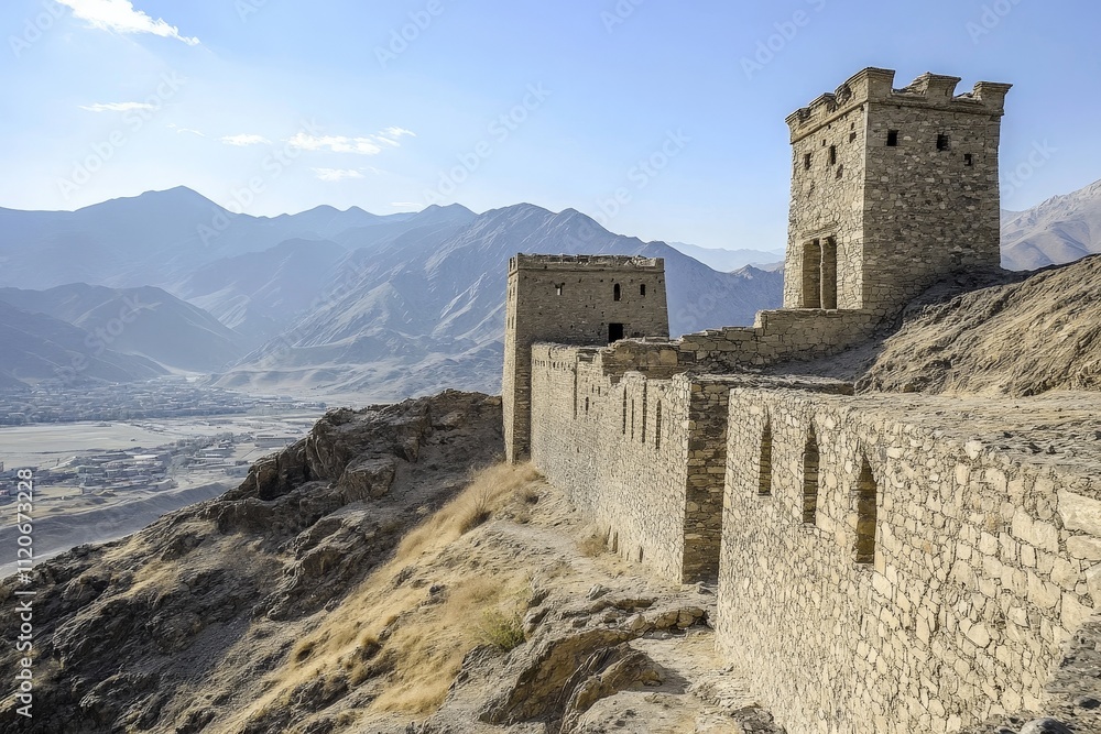 Historical fortress with stone walls and watchtowers Historical fortress with stone walls and watchtowers
