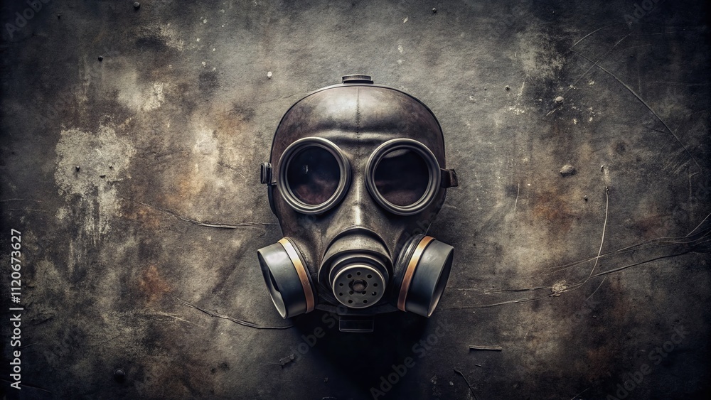 A weathered black gas mask features circular eyeholes, merging minimalist design with industrial elements, unique textures, and atmospheric photography that evokes urban exploration. A weathered black gas mask features circular eyeholes, merging minimalist design with industrial elements, unique textures, and atmospheric photography that evokes urban exploration.