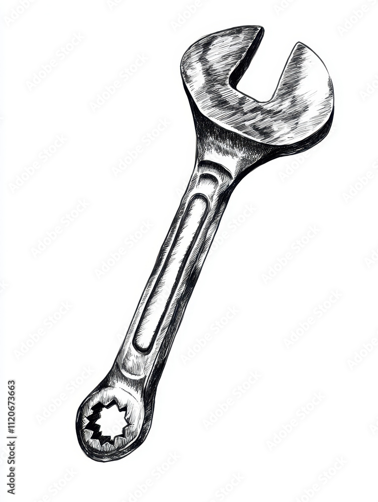 Hand-Drawn Illustration of a Ratchet Spanner Tool Hand-Drawn Illustration of a Ratchet Spanner Tool