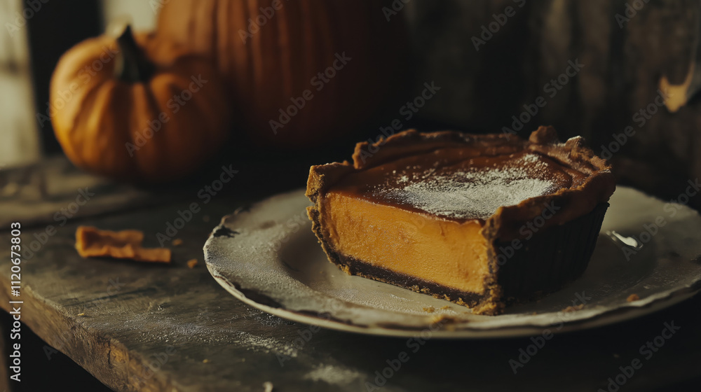Studio Shot of Pumpkin Pie - Warm and Spiced Autumn Dessert Studio Shot of Pumpkin Pie - Warm and Spiced Autumn Dessert