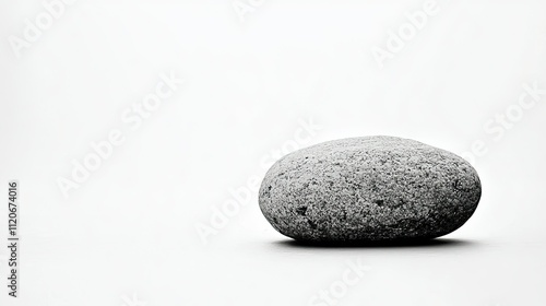 A smooth, rounded gray stone resting on a minimalistic white background. photo