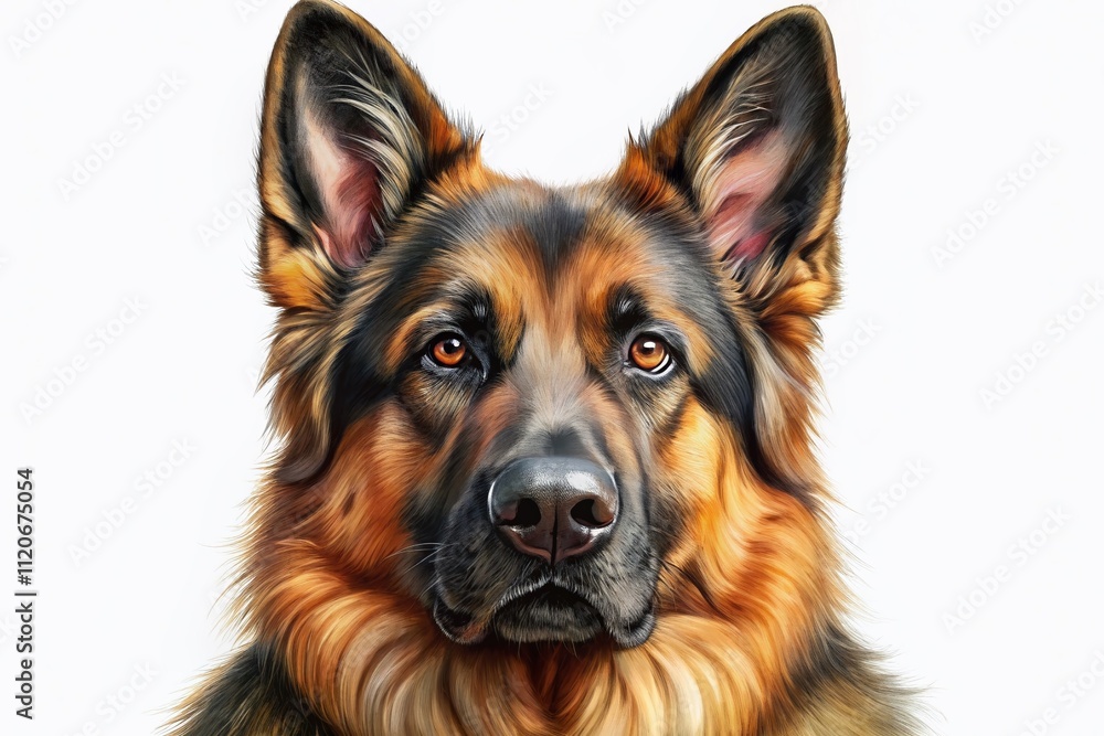 Beautiful vector depiction of a noble German Shepherd against a clean white background, capturing the essence of this distinguished breed, ideal for pet lovers and dog fans. Beautiful vector depiction of a noble German Shepherd against a clean white background, capturing the essence of this distinguished breed, ideal for pet lovers and dog fans.