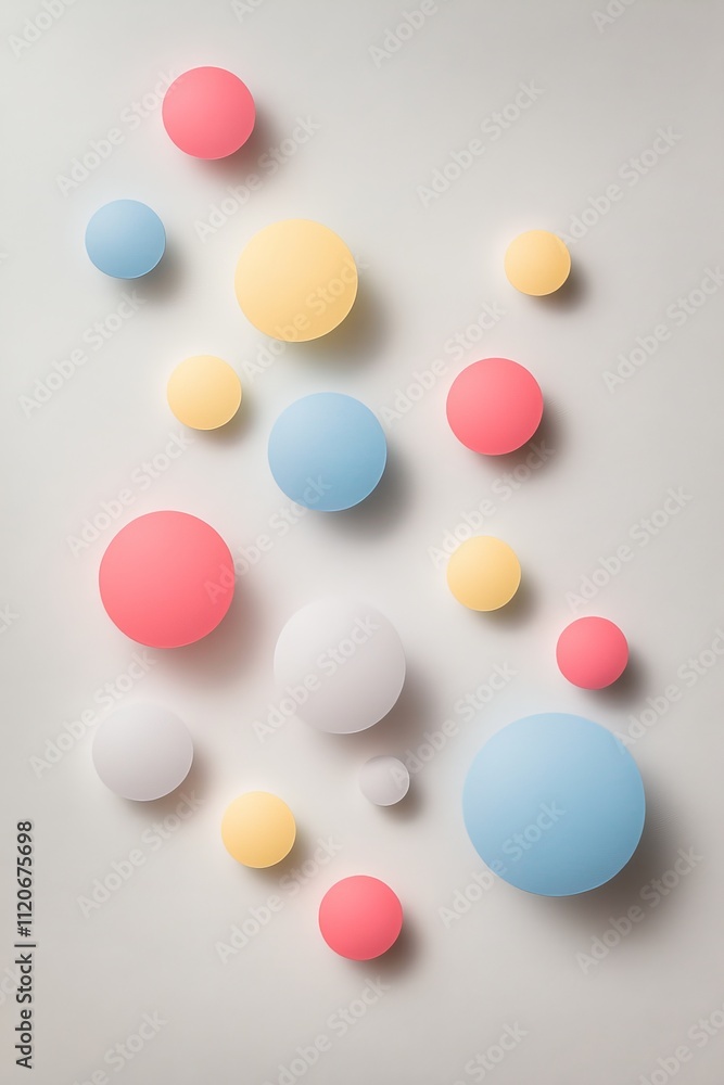 Minimalist background with floating pastel circles on a light gray surface Minimalist background with floating pastel circles on a light gray surface
