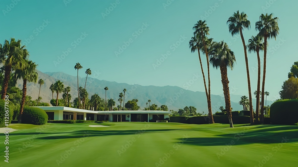 Obraz premium Palm Springs Modernist Oasis: A Serene Golf Course Landscape