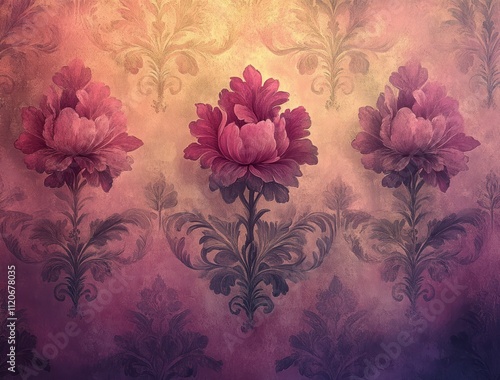 Vintage floral damask wallpaper elegant soft pastel decorative background photo