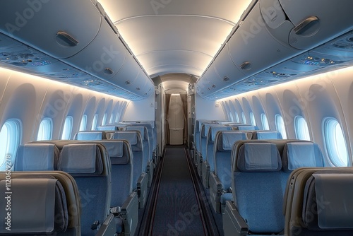 Interior View of Economy Class Cabin in Airbus A380-800 Airplane photo