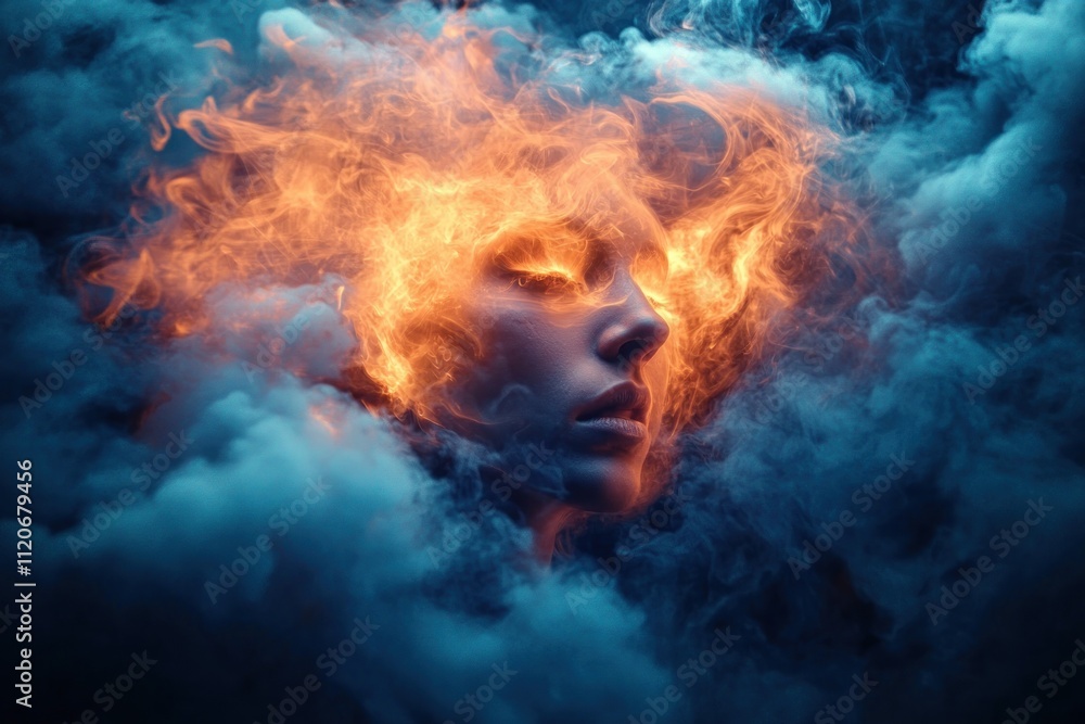 Mental Health Dynamics Fire Face Surrealism Ethereal Smoke Illumination Mental Health Dynamics Fire Face Surrealism Ethereal Smoke Illumination