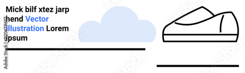 Cloud in pastel blue, black outline of a shoe, black lines, and sample text in black and blue. Ideal for website design, minimalism, product showcases, modern art, branding, advertisement, Landing