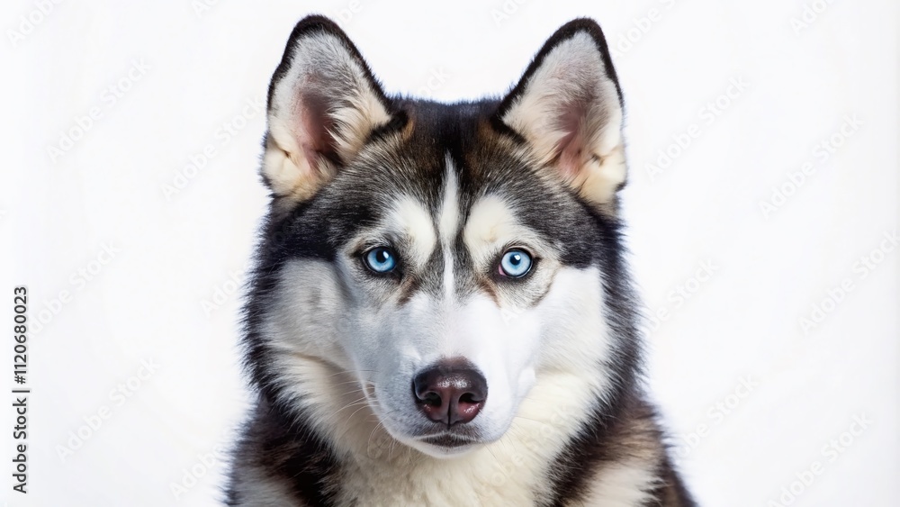 Captivating close-up macro photography of a Siberian Husky against a white backdrop, perfect for dog lovers and animal enthusiasts who adore stunning pet visuals. Captivating close-up macro photography of a Siberian Husky against a white backdrop, perfect for dog lovers and animal enthusiasts who adore stunning pet visuals.