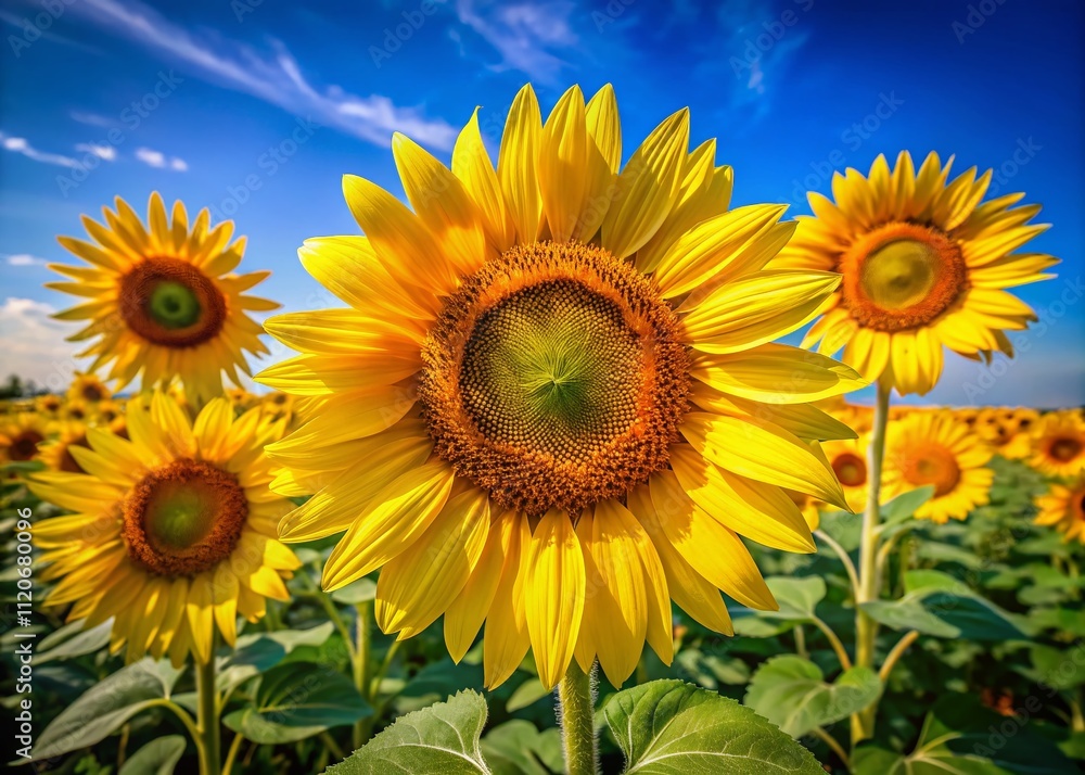 Captivating close-up of sunflowers in full bloom, highlighting their radiant yellow petals, summer’s vibrant palette, and the exquisite beauty of botanical art in nature. Captivating close-up of sunflowers in full bloom, highlighting their radiant yellow petals, summer’s vibrant palette, and the exquisite beauty of botanical art in nature.