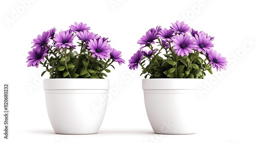 Wallpaper Mural Two Purple Osteospermum Plants in White Pots, Isolated on White Background Torontodigital.ca