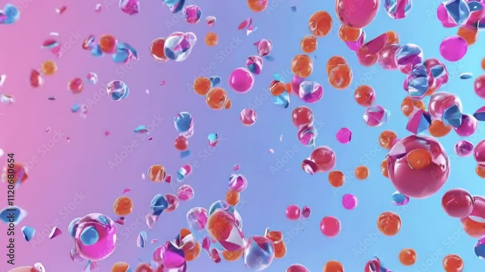 Abstract background with 3d objects falling down. Simple ball motion texture concept. Seamless loop. Abstract background with 3d objects falling down. Simple ball motion texture concept. Seamless loop.
