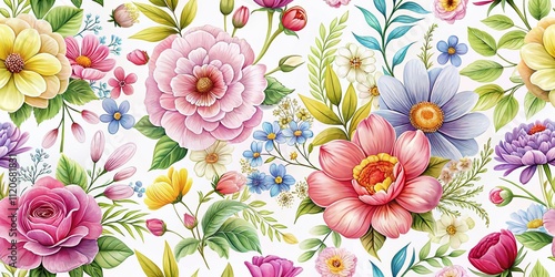 Celebrate spring with this seamless floral pattern, perfect for weddings, anniversaries, birthdays, and parties. Ideal for banners and invitations, creating vibrant, joyful designs.