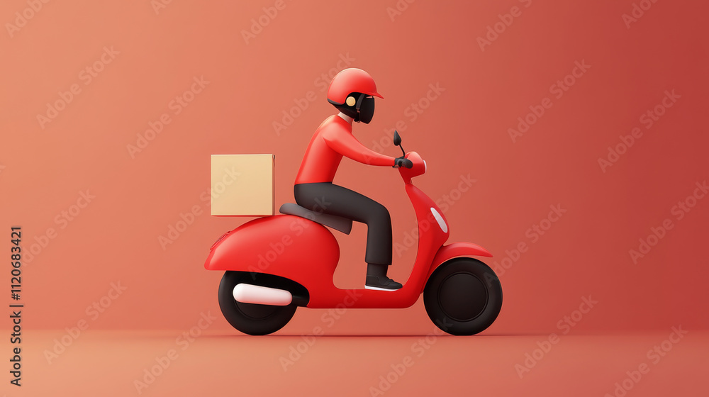 delivery rider on red scooter with package, showcasing modern and vibrant design. scene conveys sense of speed and efficiency in delivery services delivery rider on red scooter with package, showcasing modern and vibrant design. scene conveys sense of speed and efficiency in delivery services