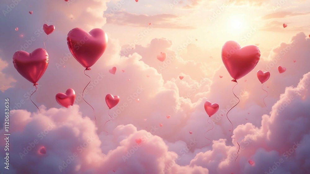 Dreamy Valentine's Day Background with Heart Balloons and Sparkles, Happy Valentines day background banner Dreamy Valentine's Day Background with Heart Balloons and Sparkles, Happy Valentines day background banner