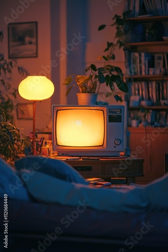 Cozy Retro Bedroom Vintage TV Plants Night Lamp