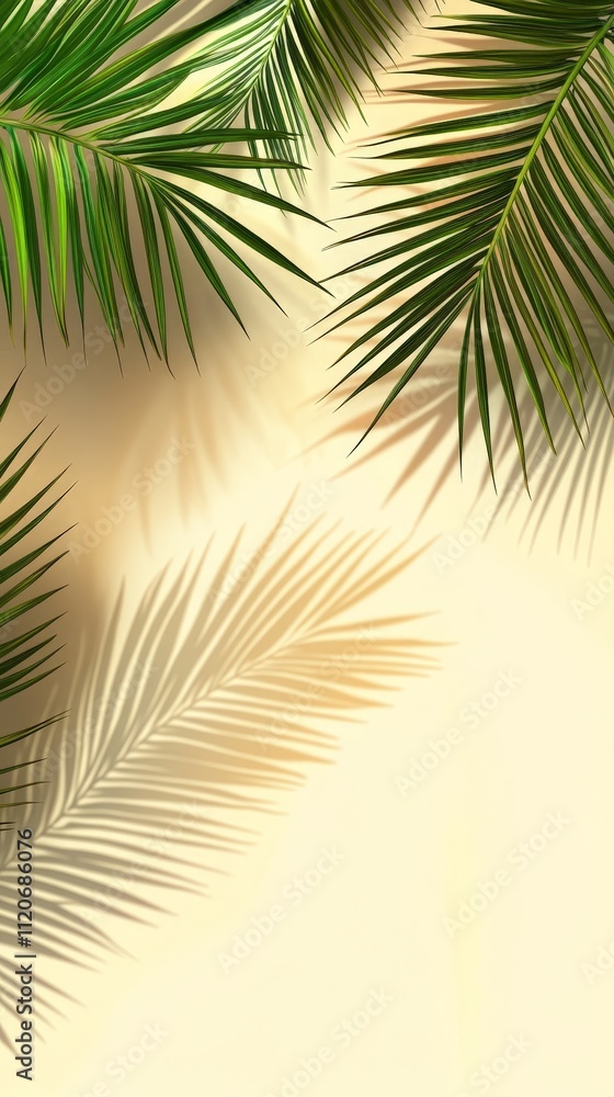 Obraz premium Tropical palm leaf shadows on a sandy beige background