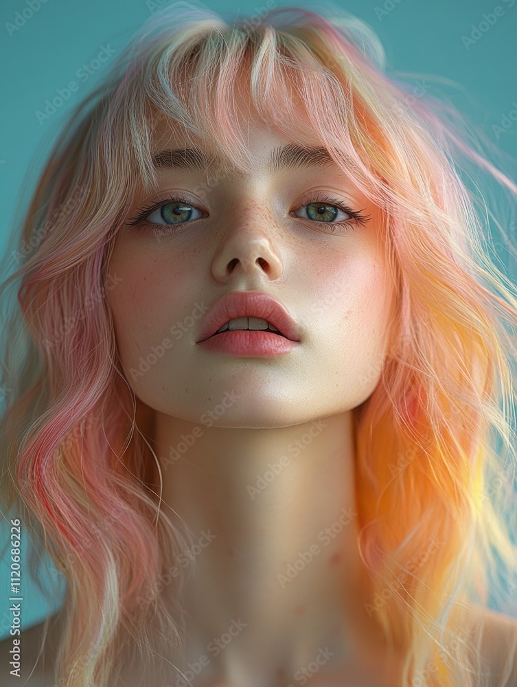Portrait of a Young Asian Woman with Pastel Gradient Hair in a Playful Style Portrait of a Young Asian Woman with Pastel Gradient Hair in a Playful Style