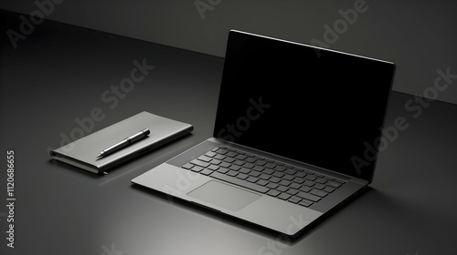Modern Laptop and Notebook on a Dark Desk