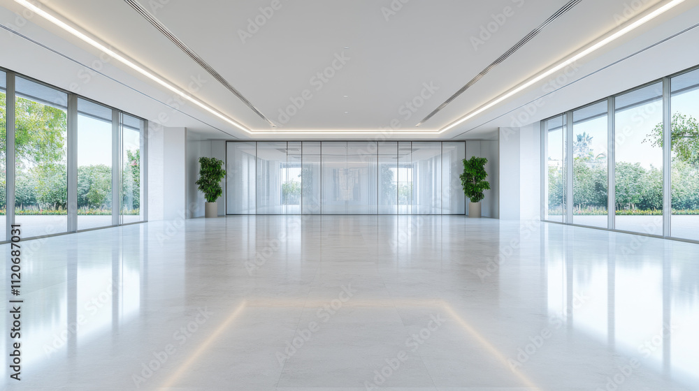 Modern Office Lobby with Large Windows Modern Office Lobby with Large Windows