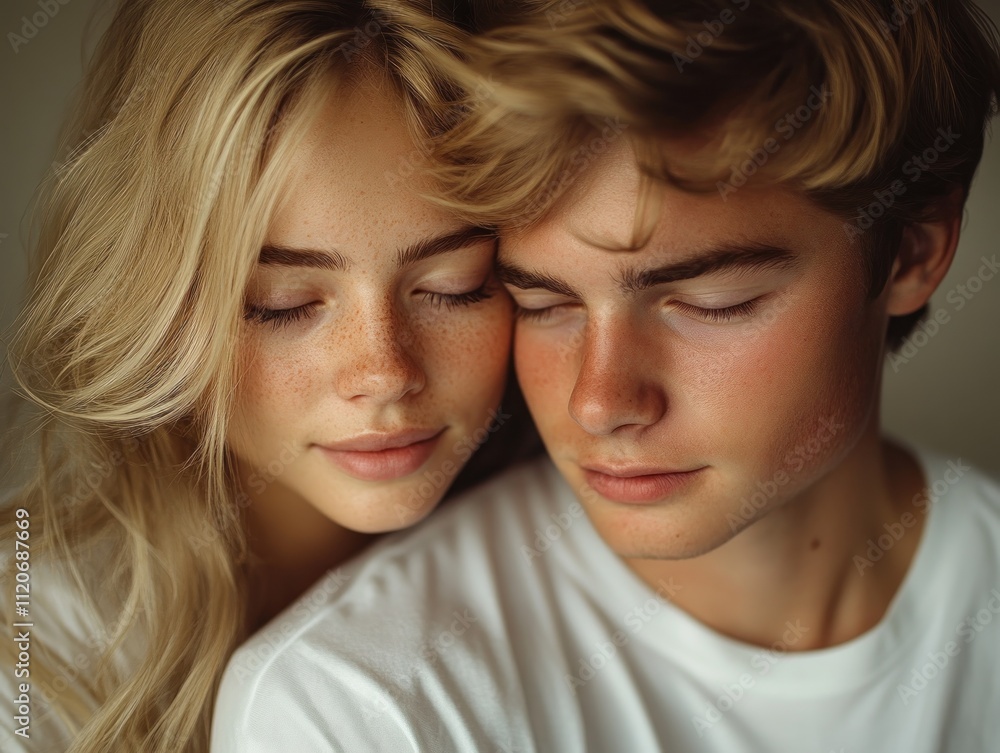 Portrait of a Young Happy Couple Smiling in White Casual Shirts Portrait of a Young Happy Couple Smiling in White Casual Shirts