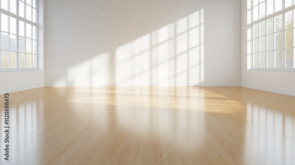 Empty Room with Wooden Floor and Large Windows Empty Room with Wooden Floor and Large Windows