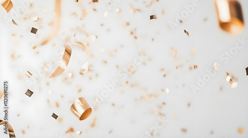 Golden Confetti Falling on White Background.