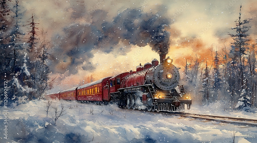 A Winter Steam Train Journey Through Snowy Pines A Winter Steam Train Journey Through Snowy Pines