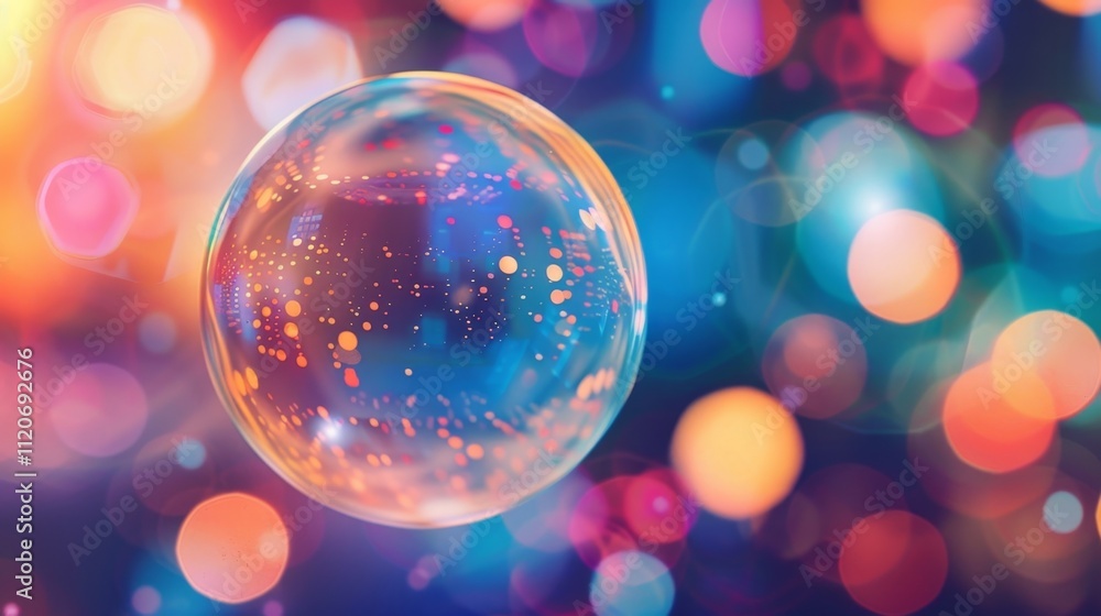 A bubble filled with colorful dots signifying the multitude of virtual currencies and their impact on the financial market. A bubble filled with colorful dots signifying the multitude of virtual currencies and their impact on the financial market.