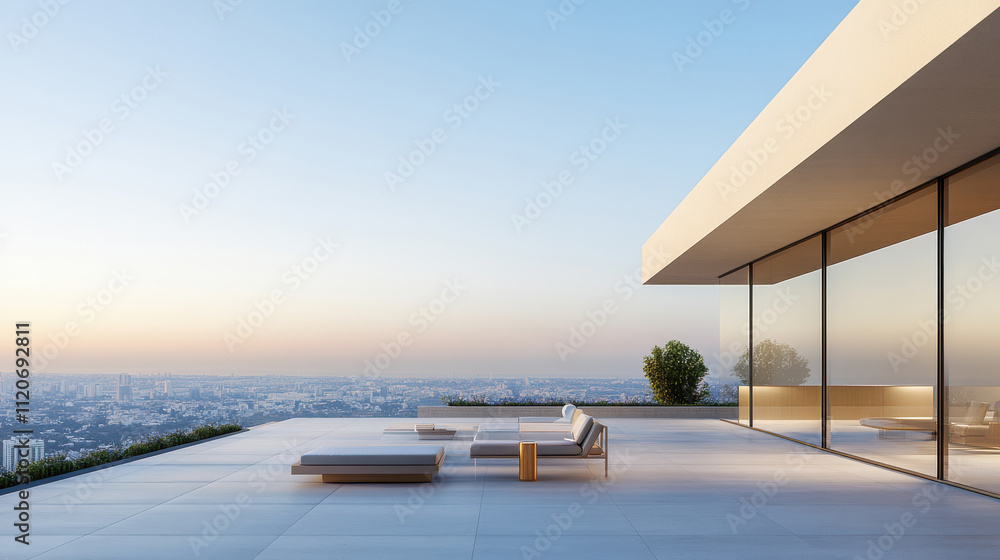 Fototapeta premium Modern Rooftop Terrace with City View
