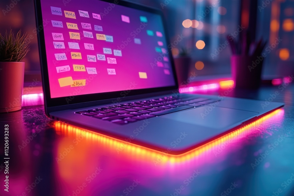 Happy Boss Day Sticky Note on Laptop with Colorful Messages at Office Workspace