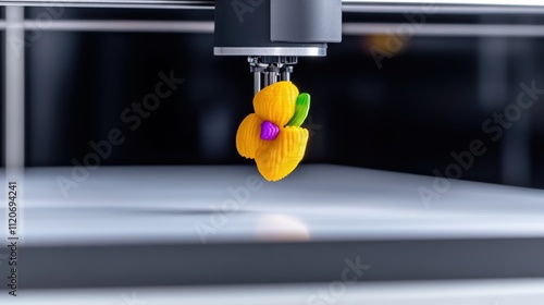 A 3D printer creating a colorful flower design.