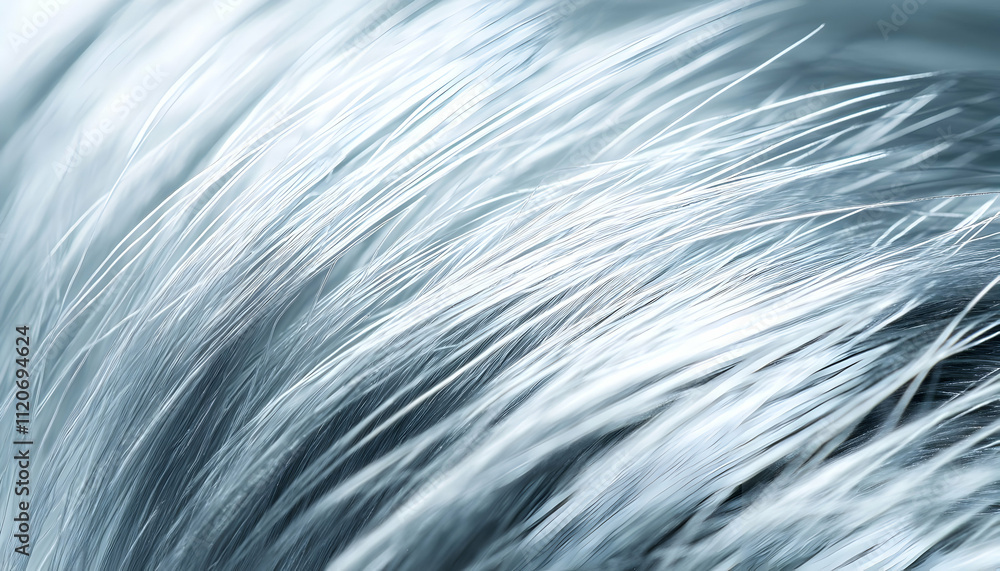 Close-up of soft, flowing strands resembling fur or hair in a cool-toned color palette.