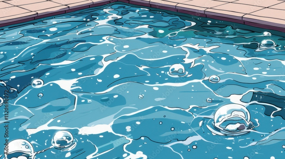 Obraz premium Splash in a Pool: A graceful dive disturbs the cool water, sending droplets flying in all directions, offering a refreshing burst on a hot day under the sun. 