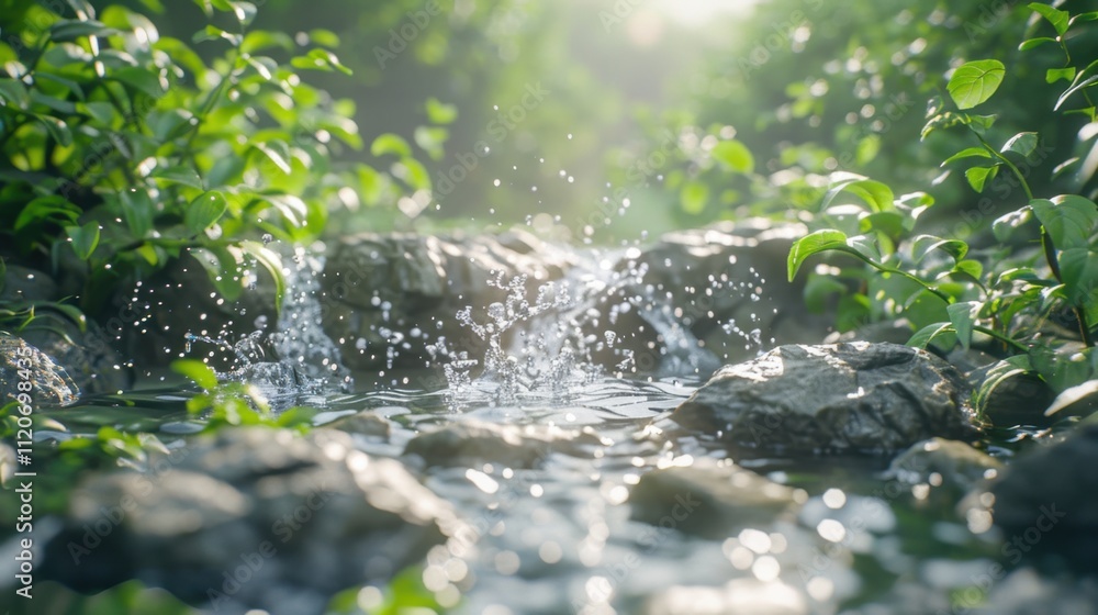 Splash in the Stream: The stream cascades over smooth rocks, creating a splash of water that sparkles in the sunlight, bringing life and vibrancy to the natural environment. Splash in the Stream: The stream cascades over smooth rocks, creating a splash of water that sparkles in the sunlight, bringing life and vibrancy to the natural environment.