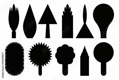 Brush Icon Set, Paint melted drip shape icons set vector illustration. Splash of black ink circle drop, liquid blobs melt and flow with splatters, simple stickers with fluid droplets on wall isolated. photo