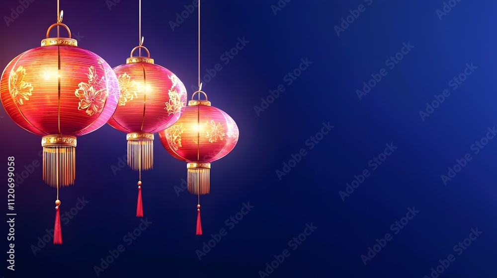 Three red lanterns hanging from a tree Three red lanterns hanging from a tree