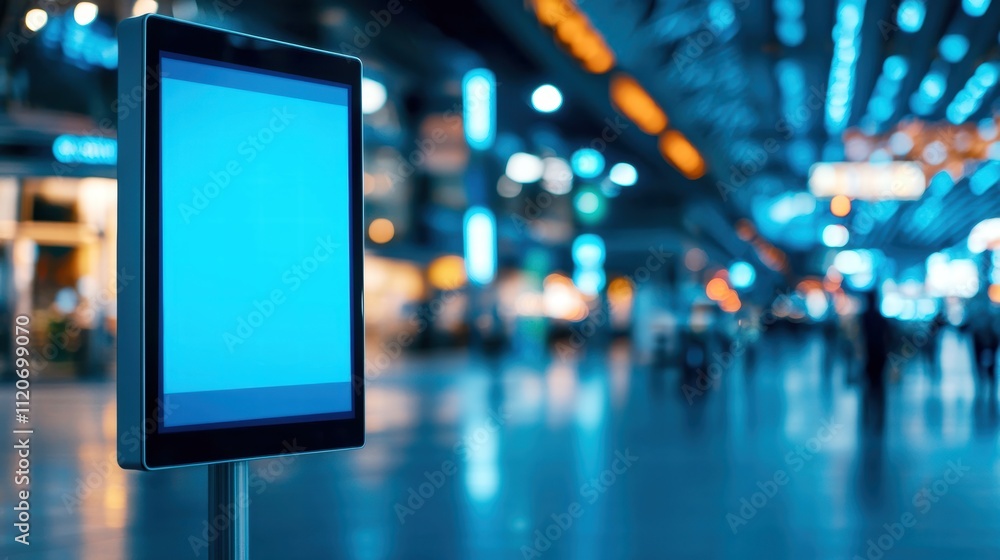 Empty digital display in a bustling modern airport terminal Empty digital display in a bustling modern airport terminal