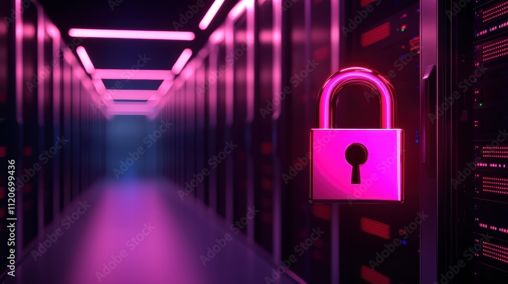 Secure data center with vibrant neon lighting Secure data center with vibrant neon lighting