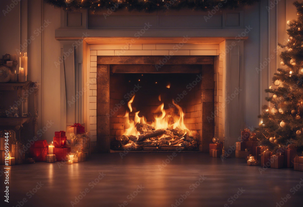 Fireplace with christmas decorations seamless looping time-lapse virtual video animation background Fireplace with christmas decorations seamless looping time-lapse virtual video animation background