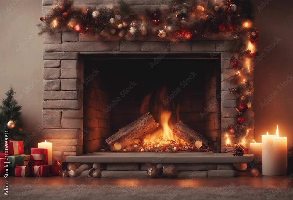 Fireplace with christmas decorations seamless looping time-lapse virtual video animation background Fireplace with christmas decorations seamless looping time-lapse virtual video animation background