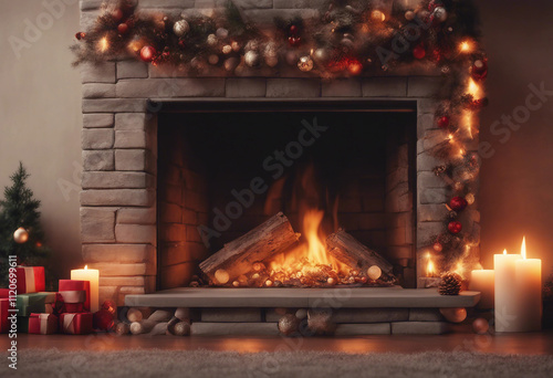 Fireplace with christmas decorations seamless looping time-lapse virtual video animation background