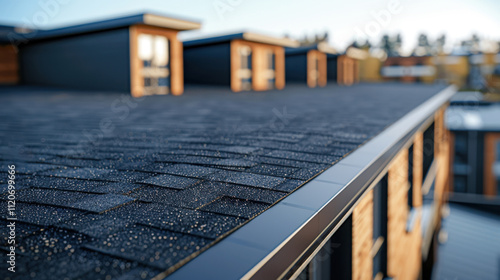 Flat Roof: A roof with little to no pitch, commonly used in modern buildings for its sleek, minimalist design, ease of maintenance, and potential for added features.
