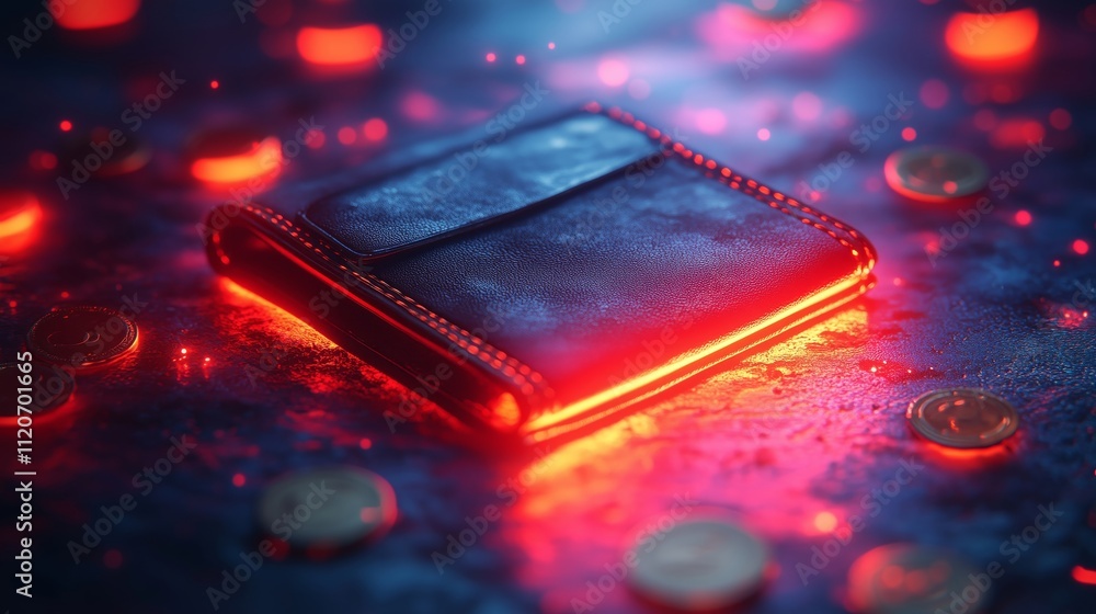 A Sleek Wallet With Glowing Coins on a Dark Background